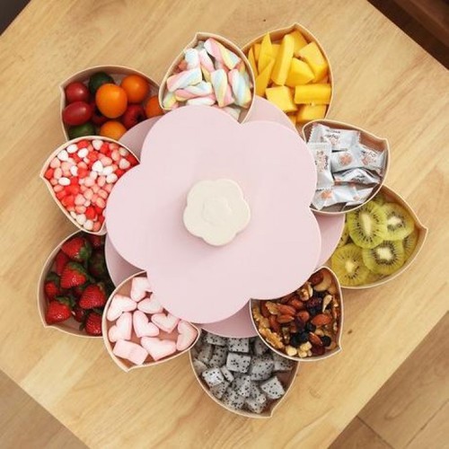 Khay đựng bánh kẹo mứt Tết 2 tầng xòe nhiều cánh cực đẹp