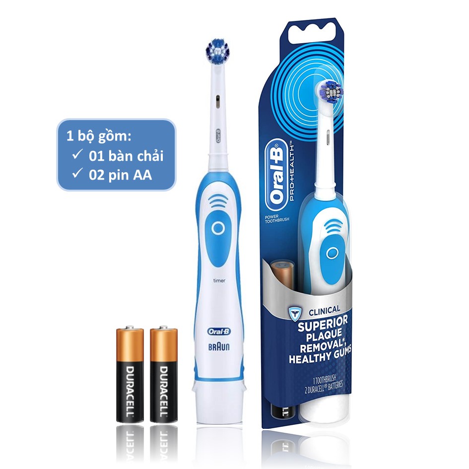 Bàn Chải Pin Oral-B Clinical - Bàn Chải Đánh Răng Điện Dùng Pin AA Tiện Lợi, Hẹn Giờ 2 phút, Nhiều Loại Đầu