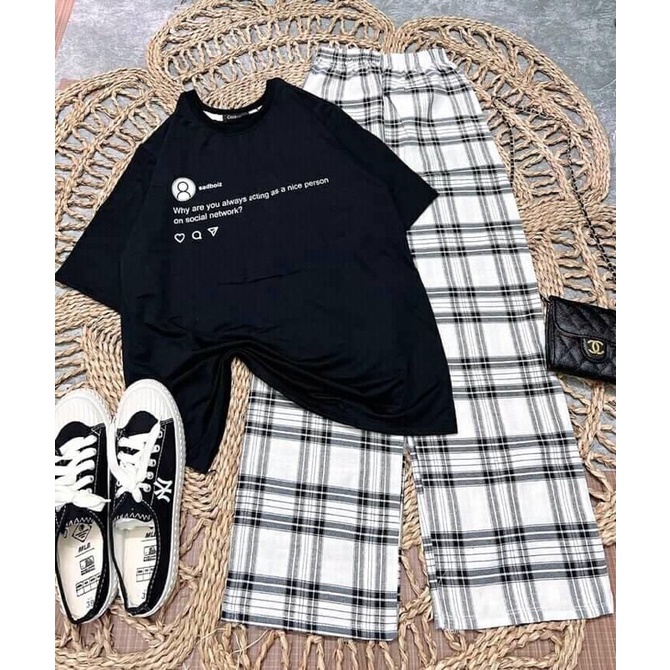 Set bộ áo phông sadboiz mix quần kẻ caro