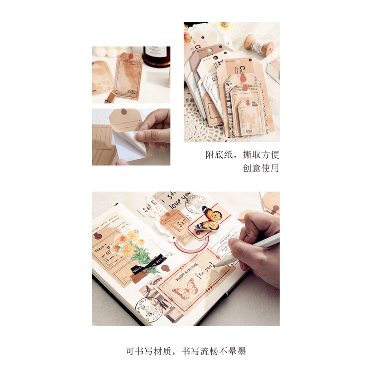 Peach 30Pcs Vintage tag tag message sticker pack Journal Scrapbook Decor Sticker
