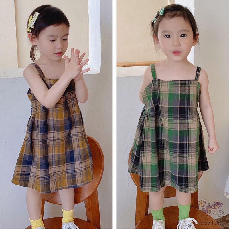 Đầm Sát Nách Kẻ Sọc Caro Phong Cách Hàn Quốc Cho Bé Gái