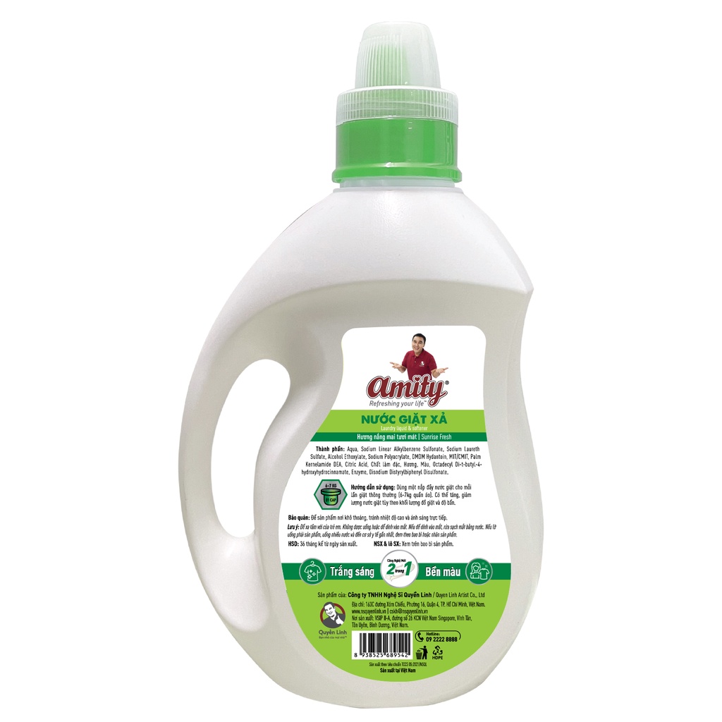 Nước giặt xả AMITY 2 trong 1 nhãn xanh lá hương nắng mai - 5.0kg - 3.8kg - 2.0kg