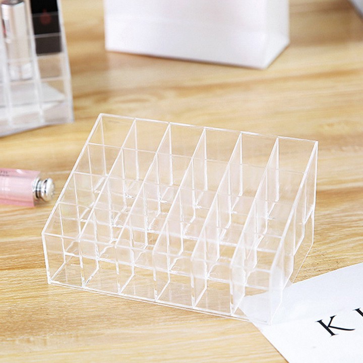 0041-Khay Đựng Son 24 Ô Nhựa Mica Trong Suốt