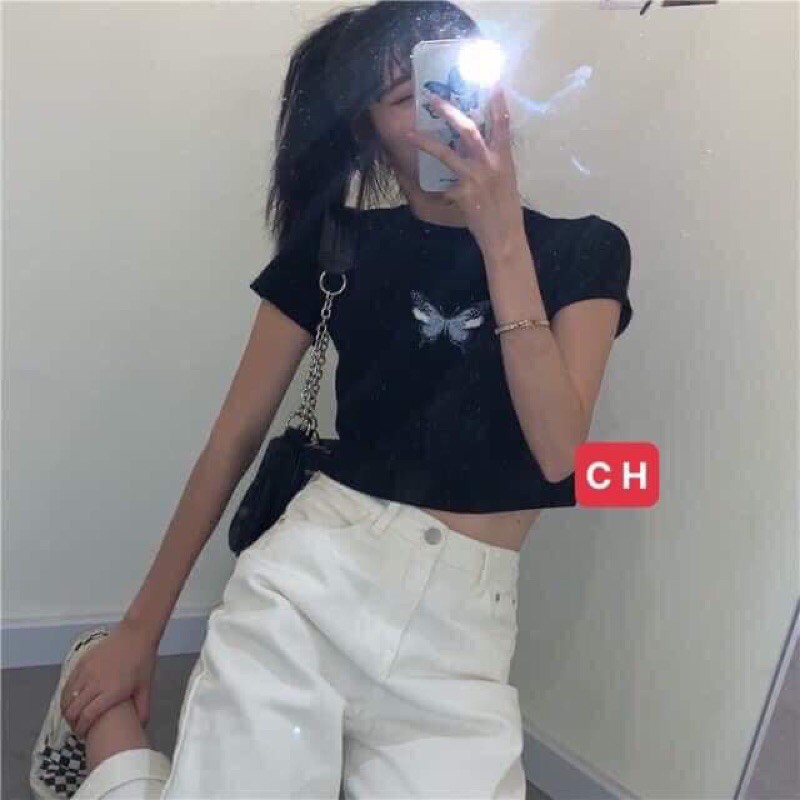 [ Mã WASTAPR giảm 10K đơn 50K] Áo croptop bozip con bướm xanh CH12 | BigBuy360 - bigbuy360.vn