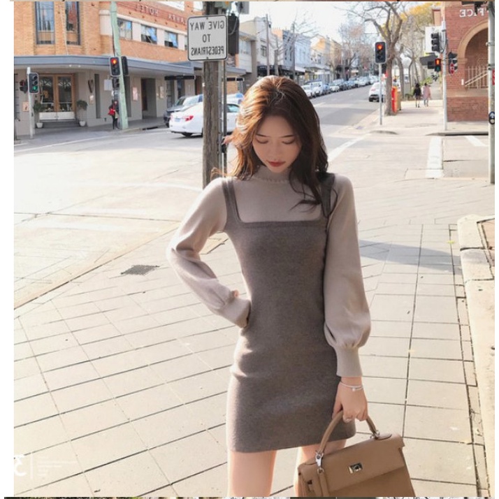 Váy nữ đẹp🌸FREESHIP🌸Váy len dáng ngắn tay bồng ôm body siêu xinh phong cách trẻ trung