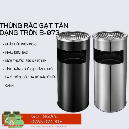 Thùng rác Inox gạt tàn thuốc tròn, Thùng rác gạt tàn văn phòng