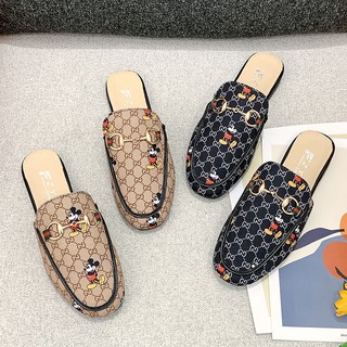Giày lười đế bằng vải canvas họa tiết Mickey trẻ trung xinh xắn dành cho nữ