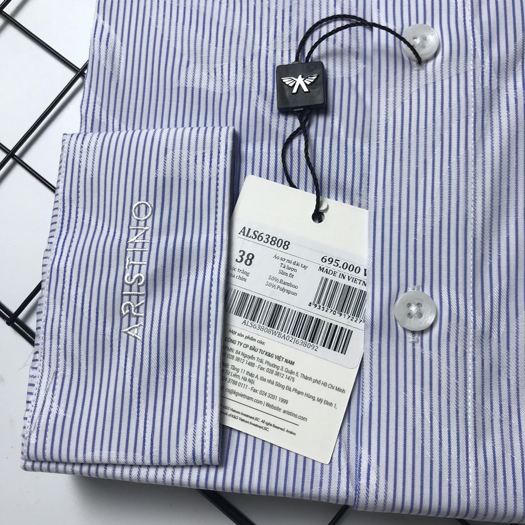 Áo sơ mi dài tay nam Aristino  sợi tre kháng khuẩn, sọc trắng hoa chìm , tà lượn , from slim ALS63808