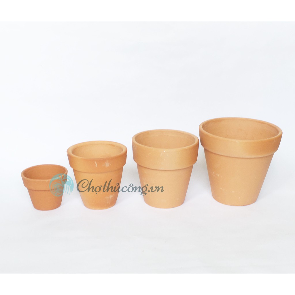 Combo 4 Chậu đất nung vintage 4 size nhỏ-to 8.5-17cm, chậu trồng cây cảnh sen đá xương rồng