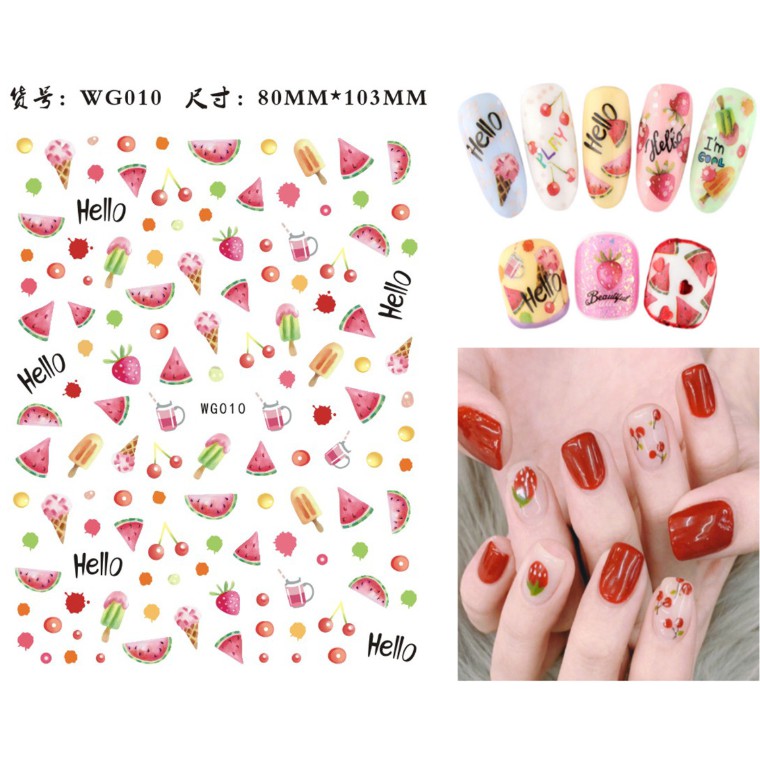 Sticker dán móng tay nail hình hoa quả, hình ngộ nghĩnh