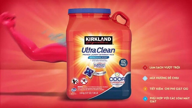 Viên Giặt, Xả, Kháng Khuẩn  Kirkland Singuature Ultra Clean Mỹ 3.6Kg— LÀM SẠCH QUẦN ÁO SIÊU VƯỢT TRỘI