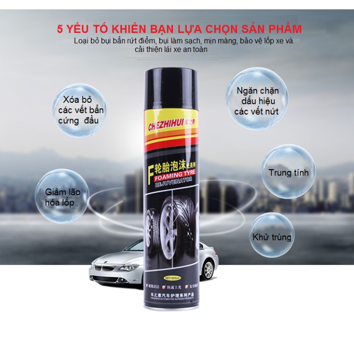 Bình Xịt Làm Mới Và Bảo Vệ Lốp Xe Cao Cấp 650Ml