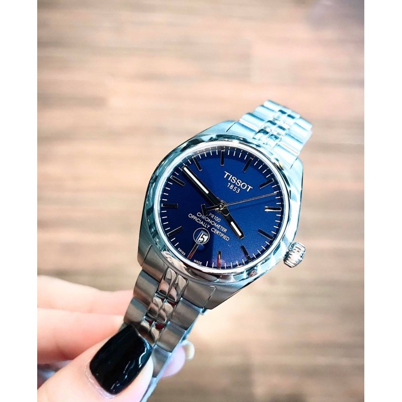 Đồng Hồ Tissot Nữ Chính Hãng T101.251.11.041.00 T1012511104100 PR100 COSC Blue Dial Stainless Steel Ladies Watch