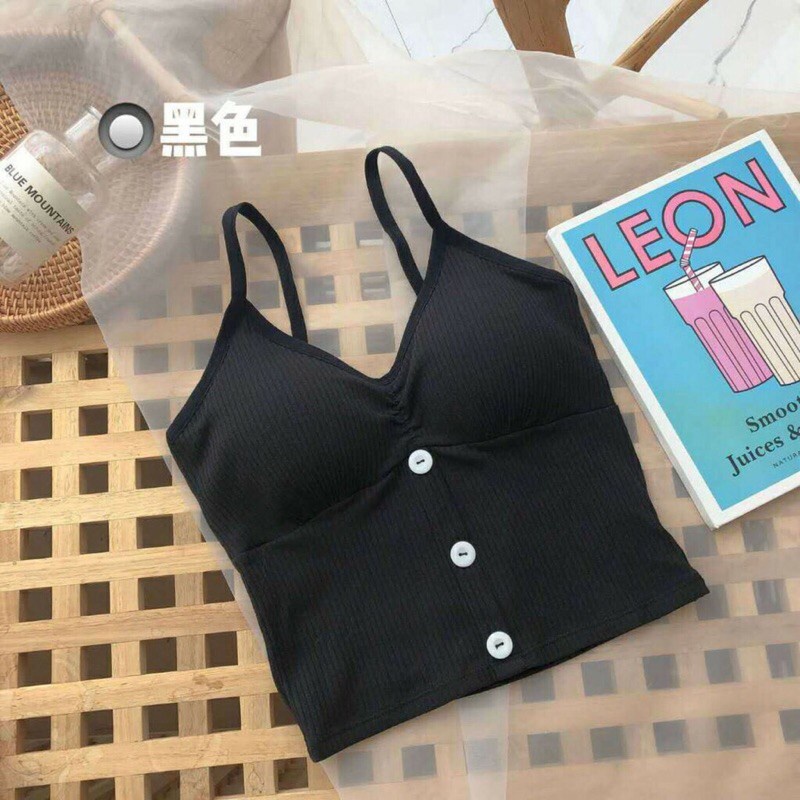 Áo bra 2 dây 3 khuy len tăm dáng croptop phối đồ cực xinh có đệm ngực 2079