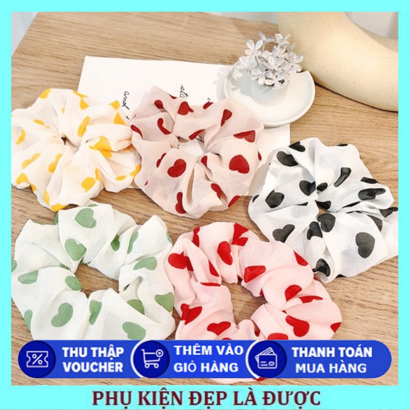 Dây Cột Tóc Vải Scrunchies Trái tim Phong Cách Hàn Quốc Cho Các Bạn Nữ