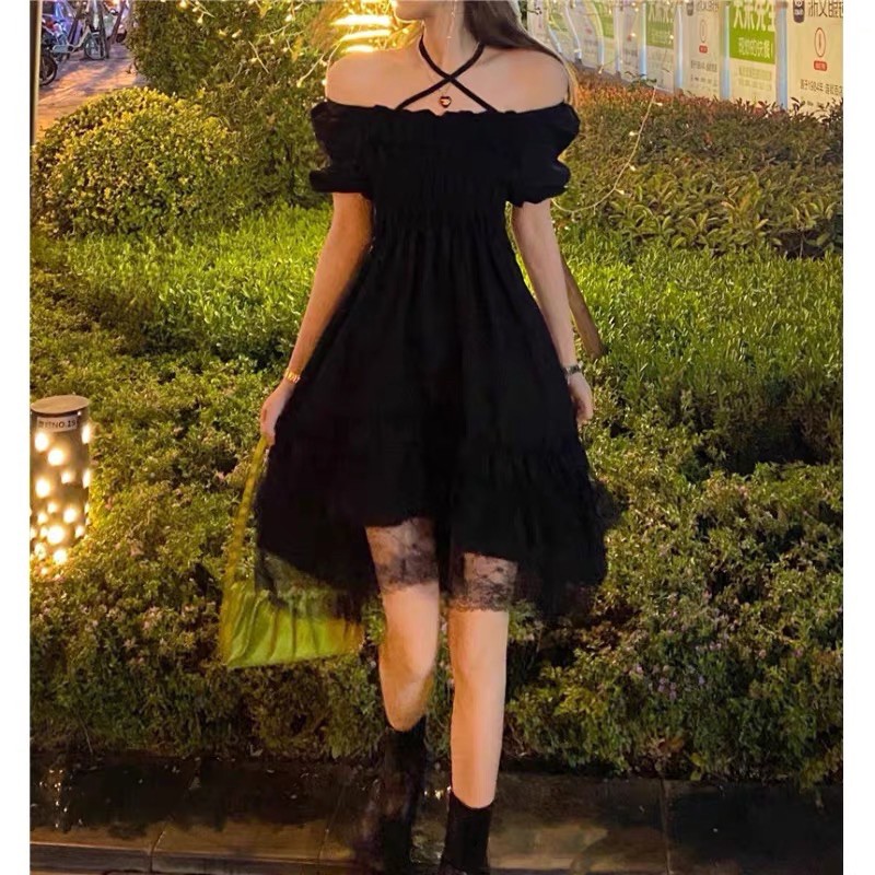 đầm dúng ngực,trễ vai có dây thắt