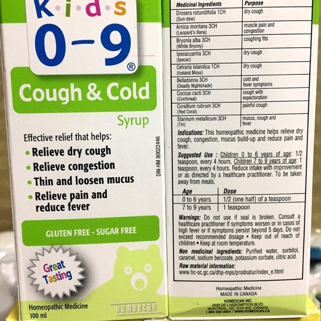 COUGH & COLD SYRUP FOR KIDS cho bé từ 0 đến 9 tuổi