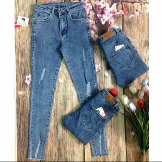👑 Quần skinny jeans cào rách lưng cao lai rách tua