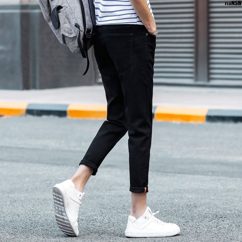 Quần Jeans Lửng 9 Tấc Ống Bó Cổ Chân Xẻ Tà Phong Cách Đường Phố Cho Nam
