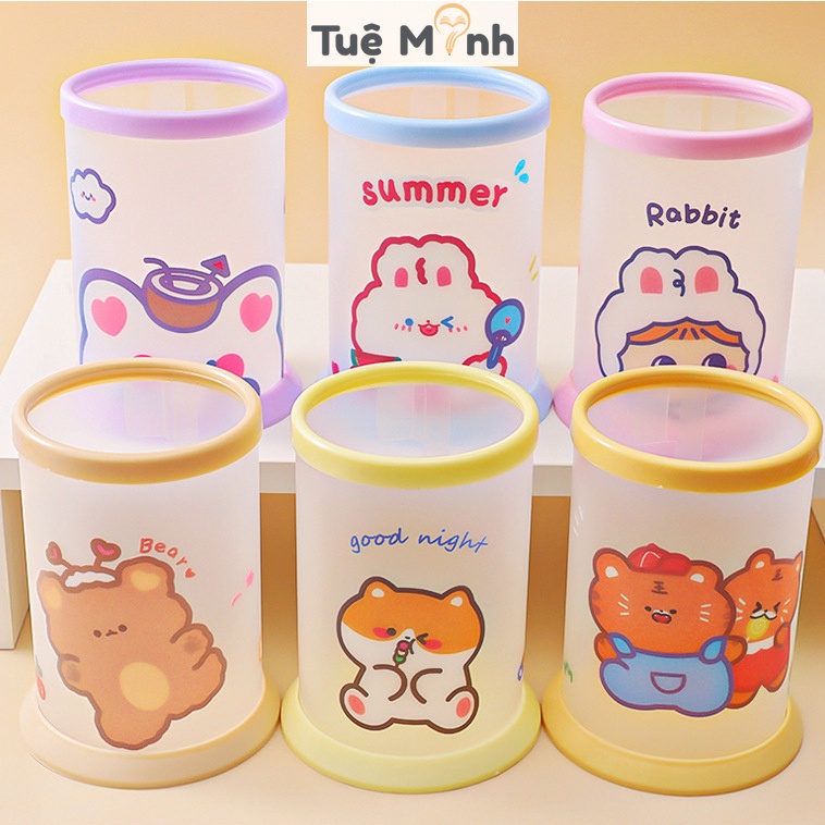 Ống đựng bút hình trụ cute K64 hộp bút lắp ghép hình tròn Tuệ Minh