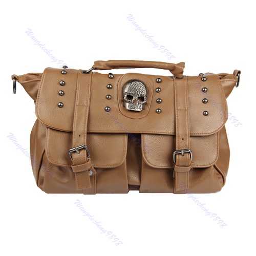 Túi xách đeo vai đính đinh tán hình đầu lâu màu đen thời trang cho nữ