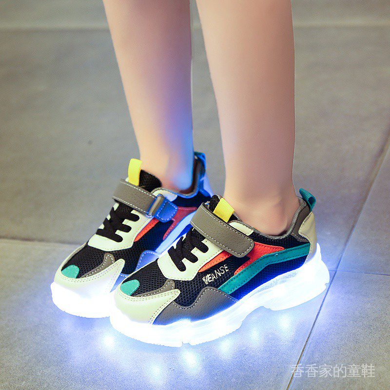 Giày Thể Thao Phối Lưới Có Đèn Phát Sáng Nhiều Màu Sắc Thời Trang Xuân Hè Cho Bé Trai Và Gái bXQ2