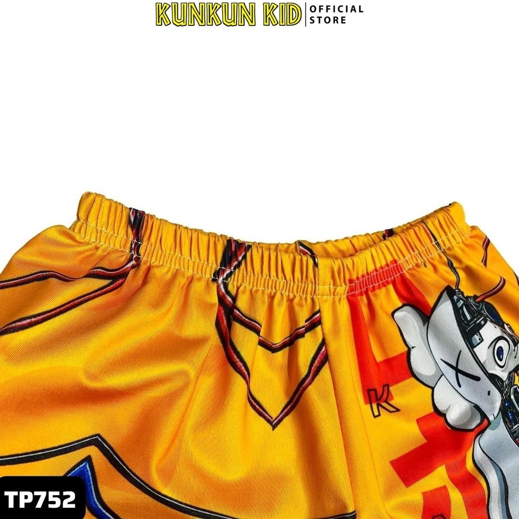 Quần áo trẻ em Kunkun Kid TP752 in 3d hình kaw vàng size đại từ 10-60kg - Bộ cộc tay bé trai thun lạnh thoáng mát