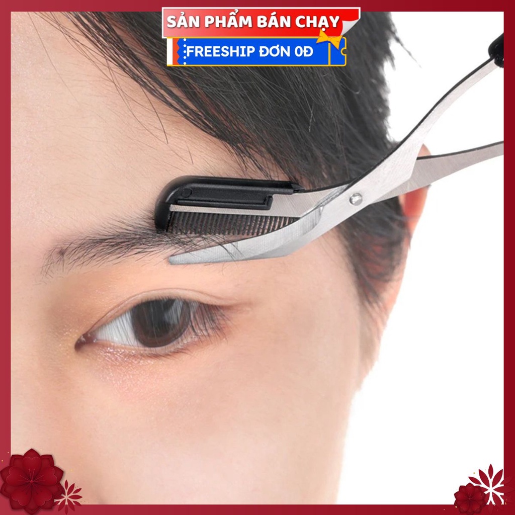 Kéo Tỉa Lông Mày Có LƯỢC V4 Mini - Kéo Cong Cắt Mi Thép Không Gỉ Siêu Bền