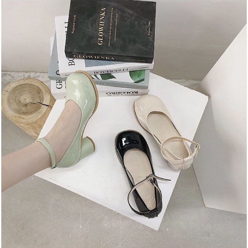 Giày búp bê MaryJane cao gót đế trụ tròn style vintage cho nữ Eudora899 G2
