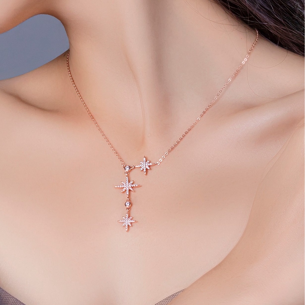 Dây Chuyền Mặt Tròn Họa Tiết Sao Băng Đính Đá Zircon Thời Trang Tinh Tế