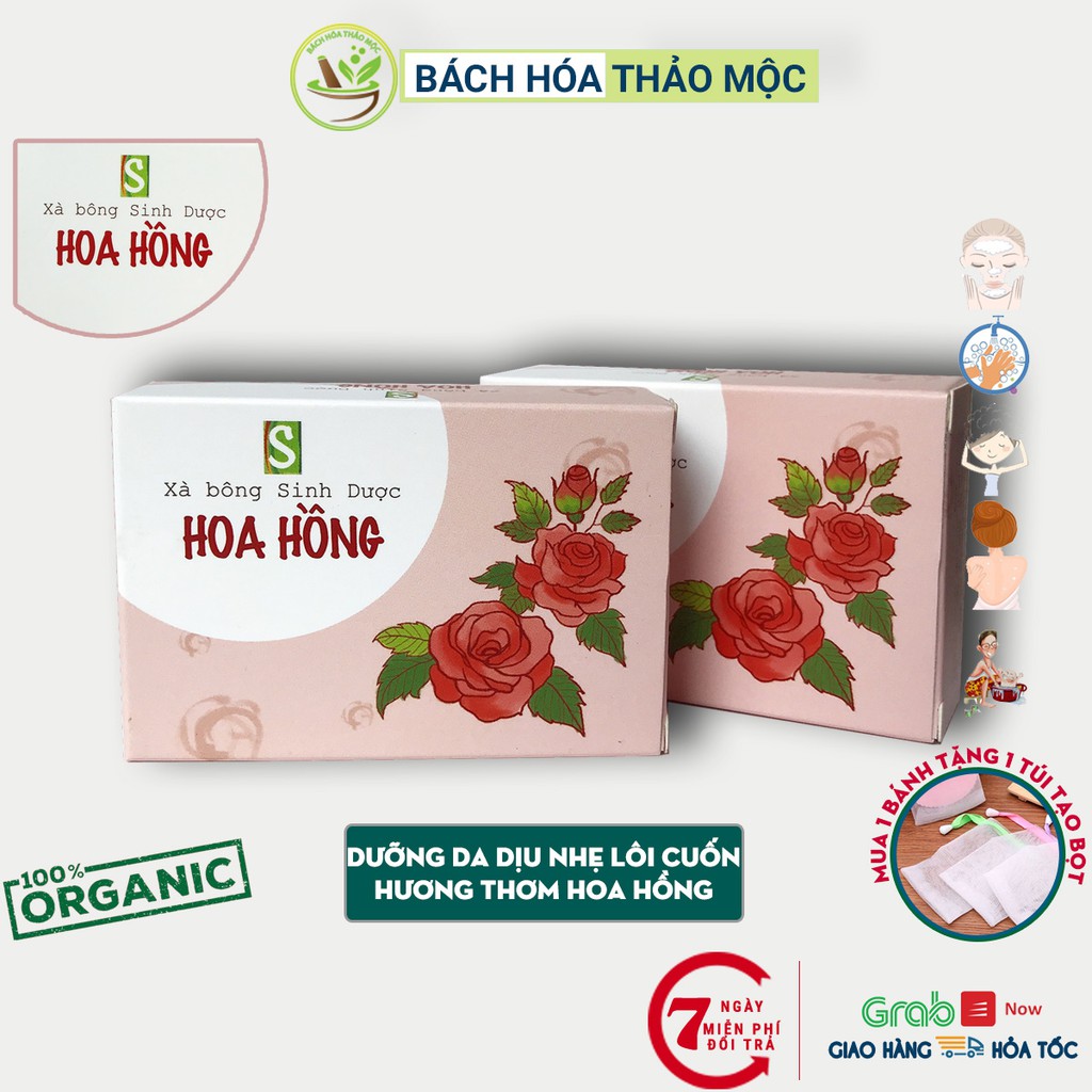 Xà Phòng Thiên Nhiên - Xà Bông Sinh Dược Hoa Hồng (Bản Giới Hạn) 100gram Dưỡng Da Dịu Nhẹ