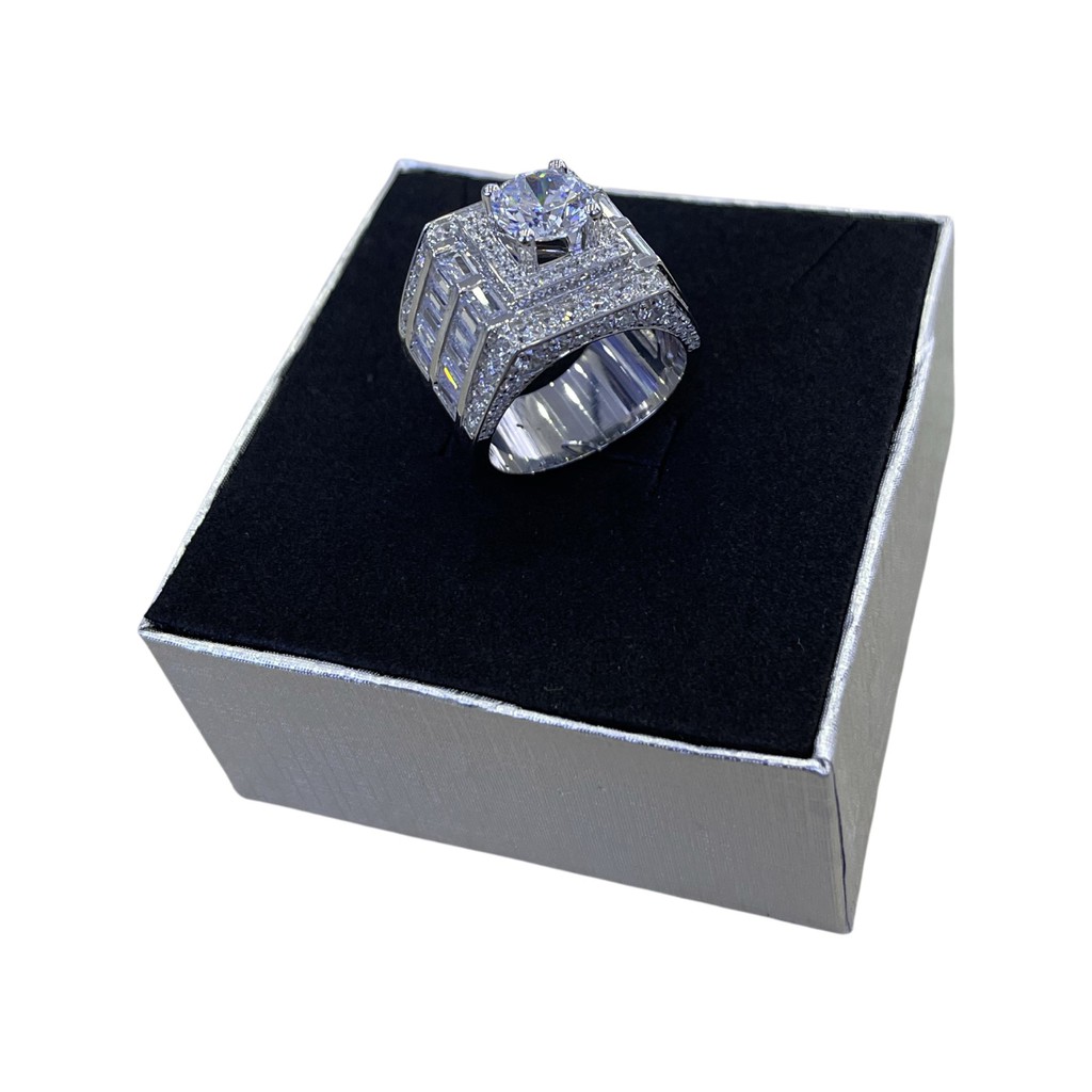 Nhẫn NAM Bạc Ý Mạ vàng Trắng, phối đá Mỹ series 889 - Silver Ring + Cubiz Stone 889 JL