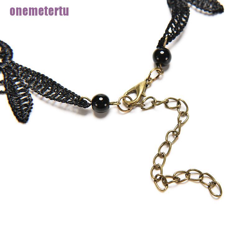 Vòng Cổ Choker Ren Đen Đính Hạt Ngọc Trai Phong Cách Gothic