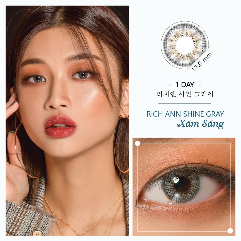 [𝟭 𝗖𝗮̣̆𝗽] Lens Nội Địa Hàn Cho Mắt Nhạy Cảm ANN365 Màu Xám Sáng Shine Gray