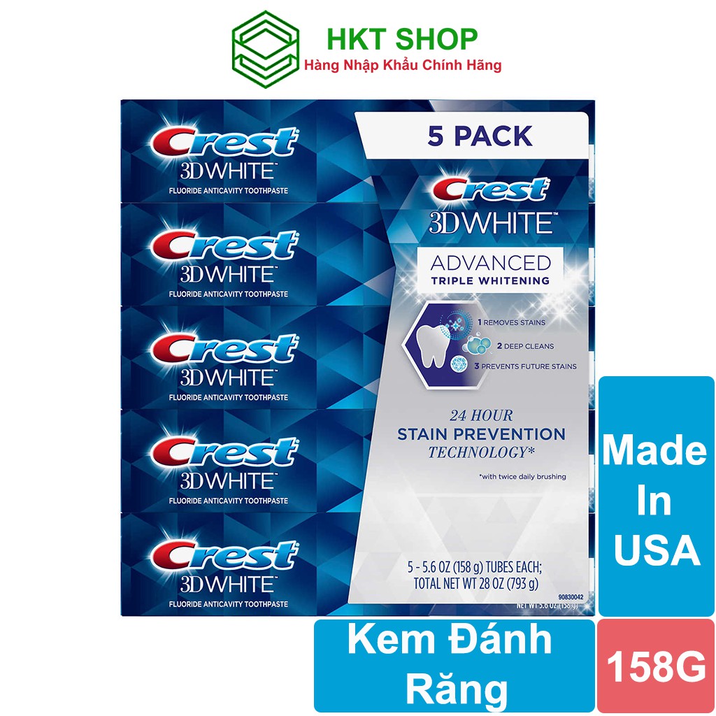 KEM ĐÁNH RĂNG CREST 3D WHITE ADVANCED TRIPLE WHITENING - HKT Shop