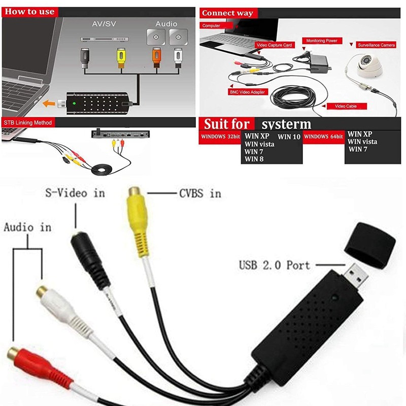 Easy Cap USB 2.0 Video TV DVD VHS DVR Capture Adapter VHS Audio Capture Card for Windows