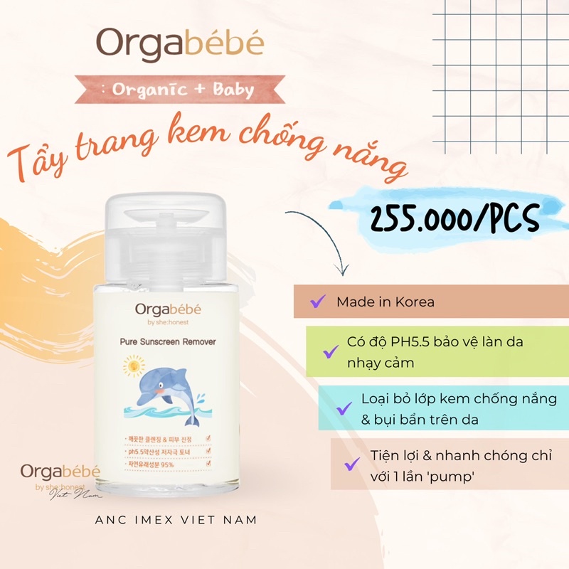 Chính hãng - Bộ Kem chống nắng hữu cơ và tẩy trang Orgabebe SPF 50 cho bé từ sơ sinh - Nội địa Hàn