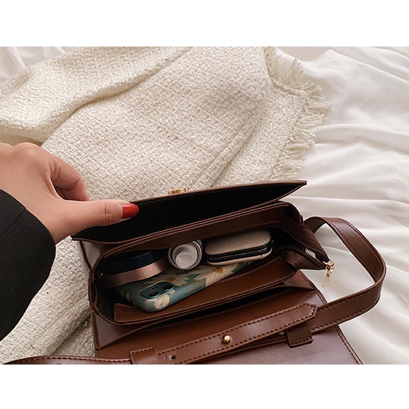 Túi đeo vai IELGY dáng vuông màu trơn phong cách cổ điển thời trang dành cho nữ