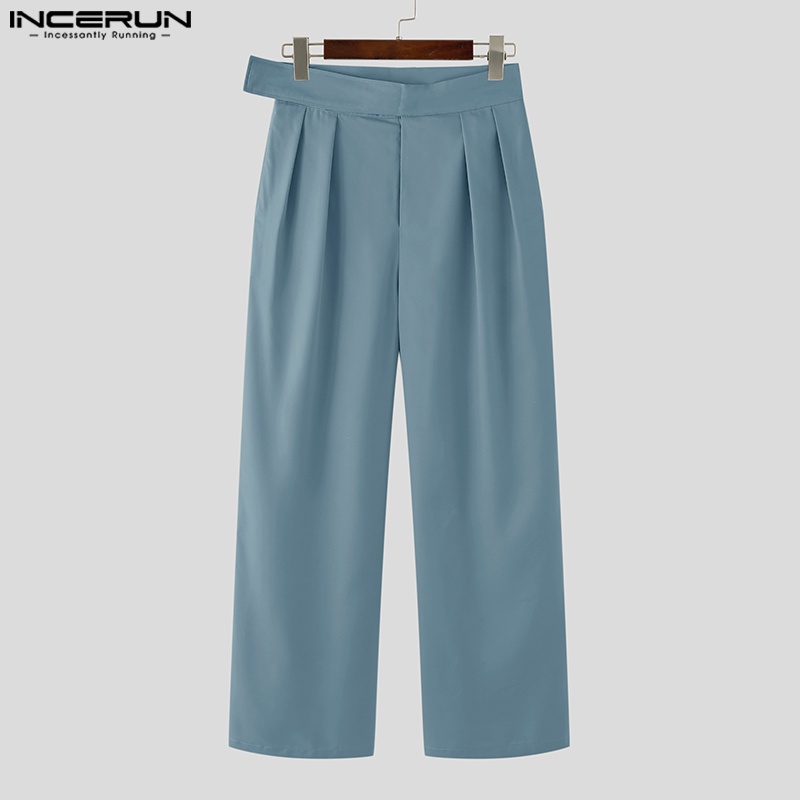 Quần baggy dài ống rộng INCERUN màu trơn lưng cao thời trang cho nam