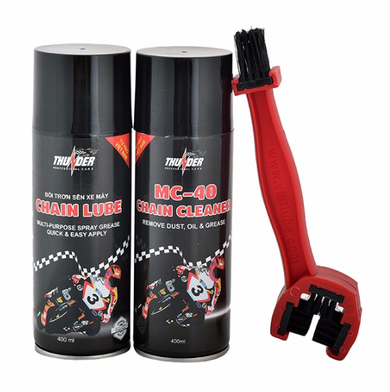 Combo chăm sóc sên Thunder MC-40 Chain Cleaner-Thunder Chain Lube 400ml-Bàn chải 3M