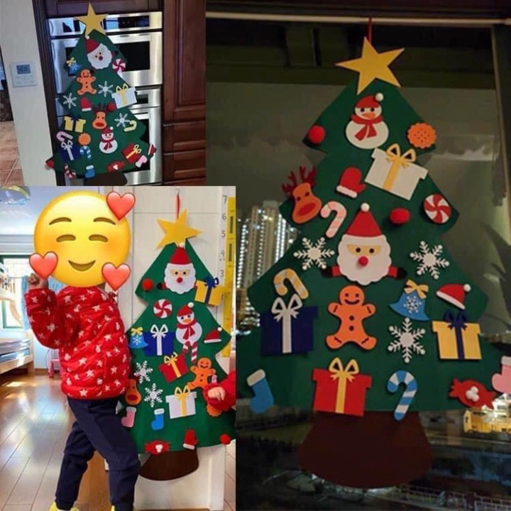 Cây Thông Noel Dán Tường Bằng Vải Dạ Tặng Kèm Phụ Kiện Trang Trí