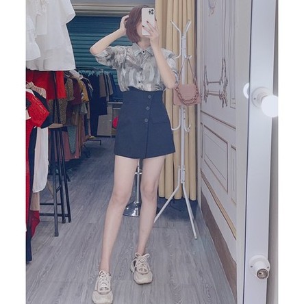 Quần short giả chân váy - thiết kế bất đối xứng phong cách thời trang Hàn Quốc màu đen dành cho phái đẹp