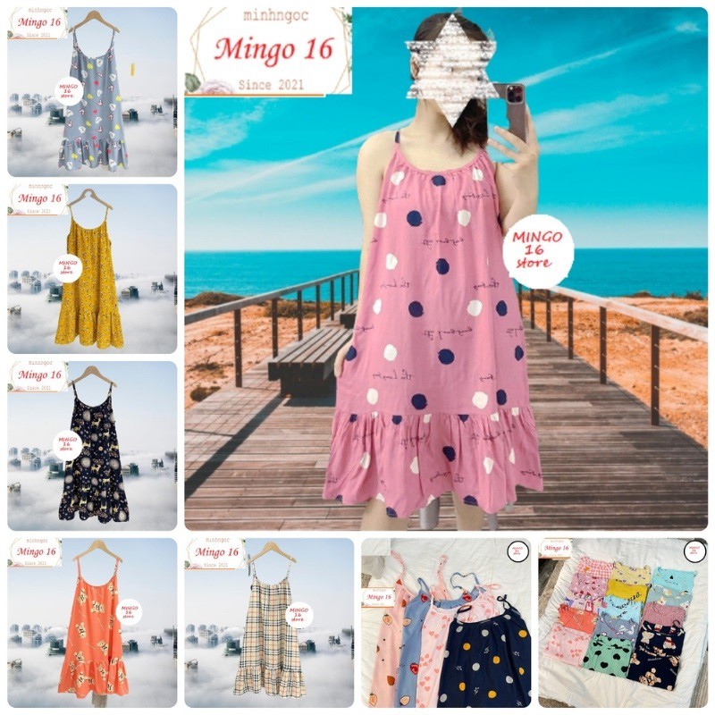 Váy Ngủ 2 Dây Họa Tiết Nhiều Mẫu Chất Vải Lanh Mát Dáng , Freesize | BigBuy360 - bigbuy360.vn