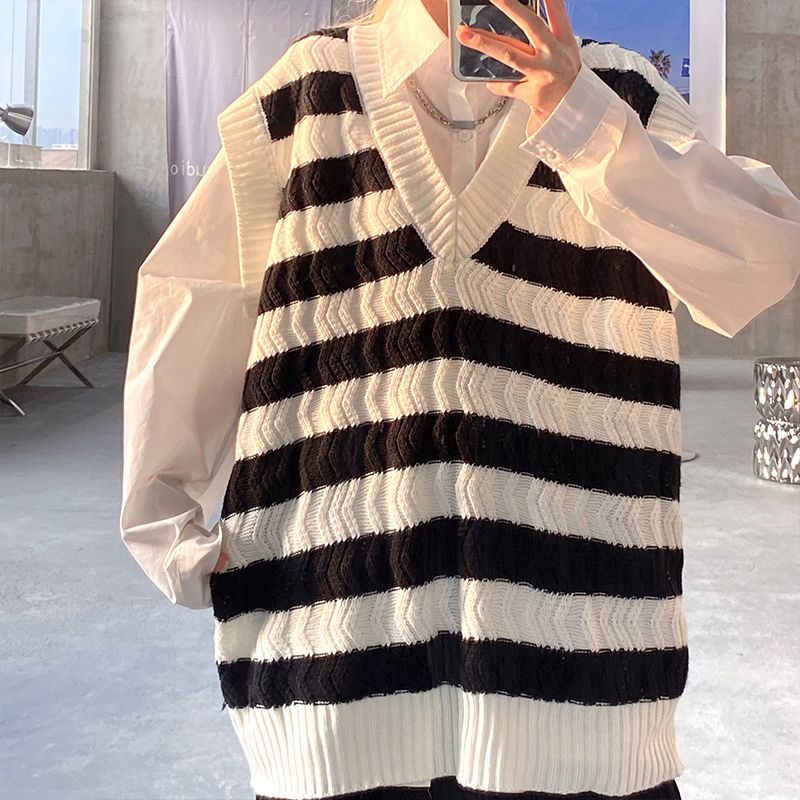 Áo Gile Len Kẻ Ngang Đen Trắng Ulzzang Phong Cách Hàn Quốc H08 ❤️