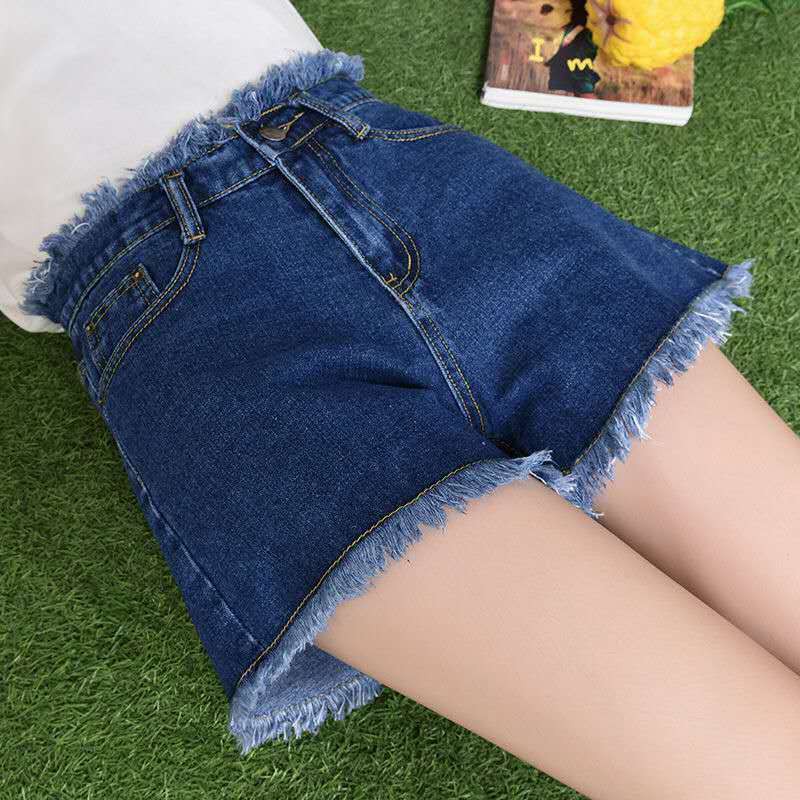 Quần jean☒❁۞denim kiểu mới quần short nữ học sinh mùa hè phiên bản Hàn Quốc cạp cao, xẻ tà, ống rộng, trễ, tất hot