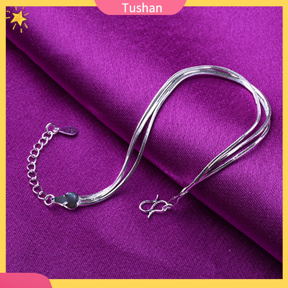 TUSH_Minimalist Women 3 Layers Snake Chain Bracelet Bangle Adjustable Jewelry Gift