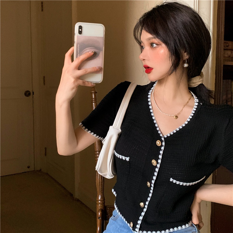 Áo Dệt Kim Mỏng Tay Ngắn Phong Cách Hàn Quốc Dành Cho Nữ
