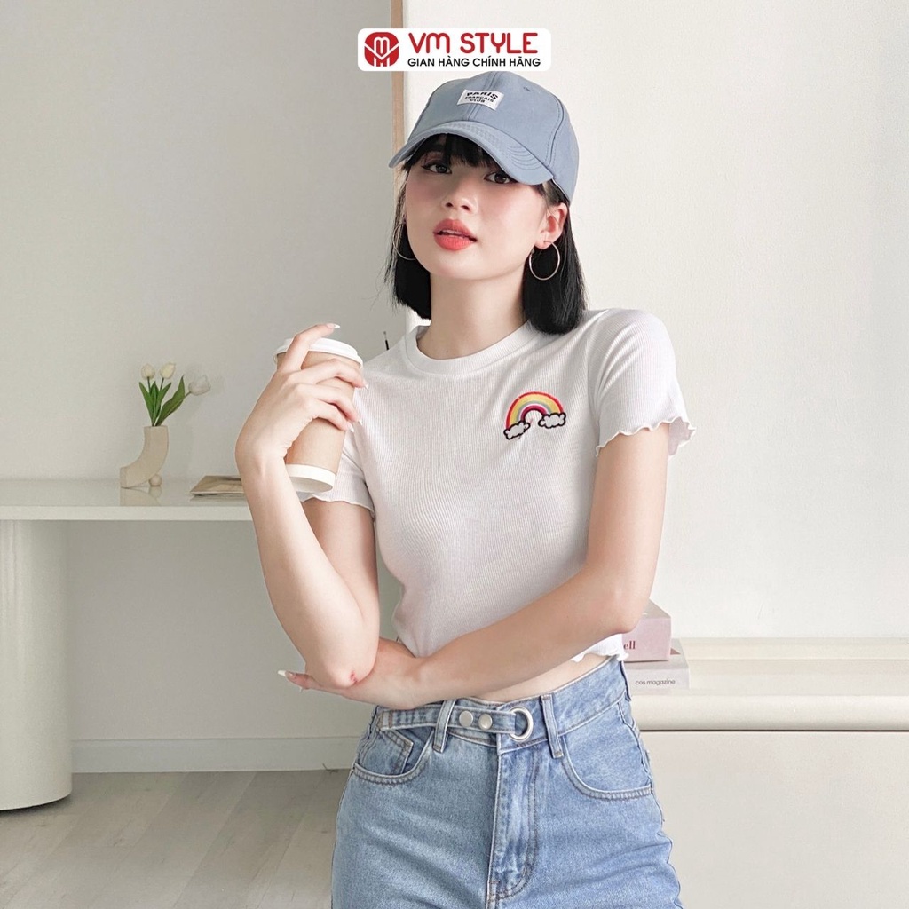 Áo thun croptop VM STYLE thêu cầu vòng Ulzzang nữ 22ATU02T372301