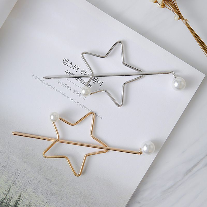 Kẹp Tóc Hình Ngôi Sao Năm Cánh Đính Ngọc Trai Nhân Tạo Thời Trang Charms