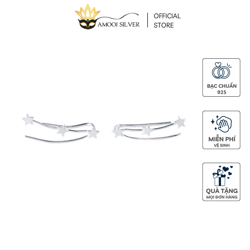 Bông tai bạc S925 3 ngôi sao kẹp vành - Amooi Silver AB204